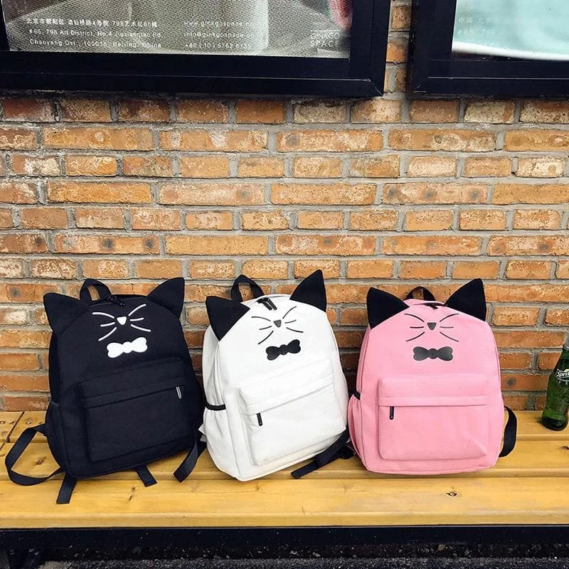 Black/White/Pink Kawaii Kitty Bow Backpack SP1710761