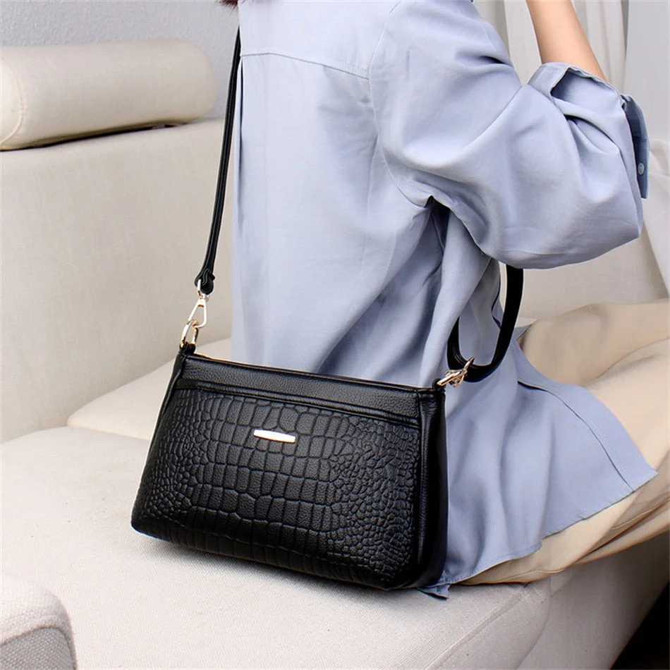 3 Layers Alligator Pattern Handbag for Working Women Leather Shoulder Messenger Female Bag Lady Shopping Mommy Handle Sac Bolso