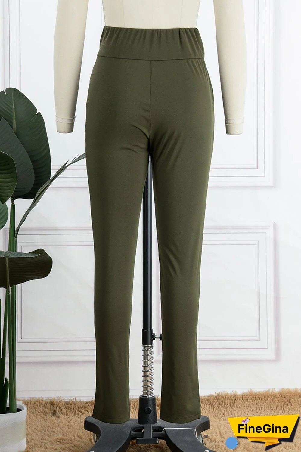 Black Casual Solid Buttons Regular High Waist Conventional Solid Color Trousers