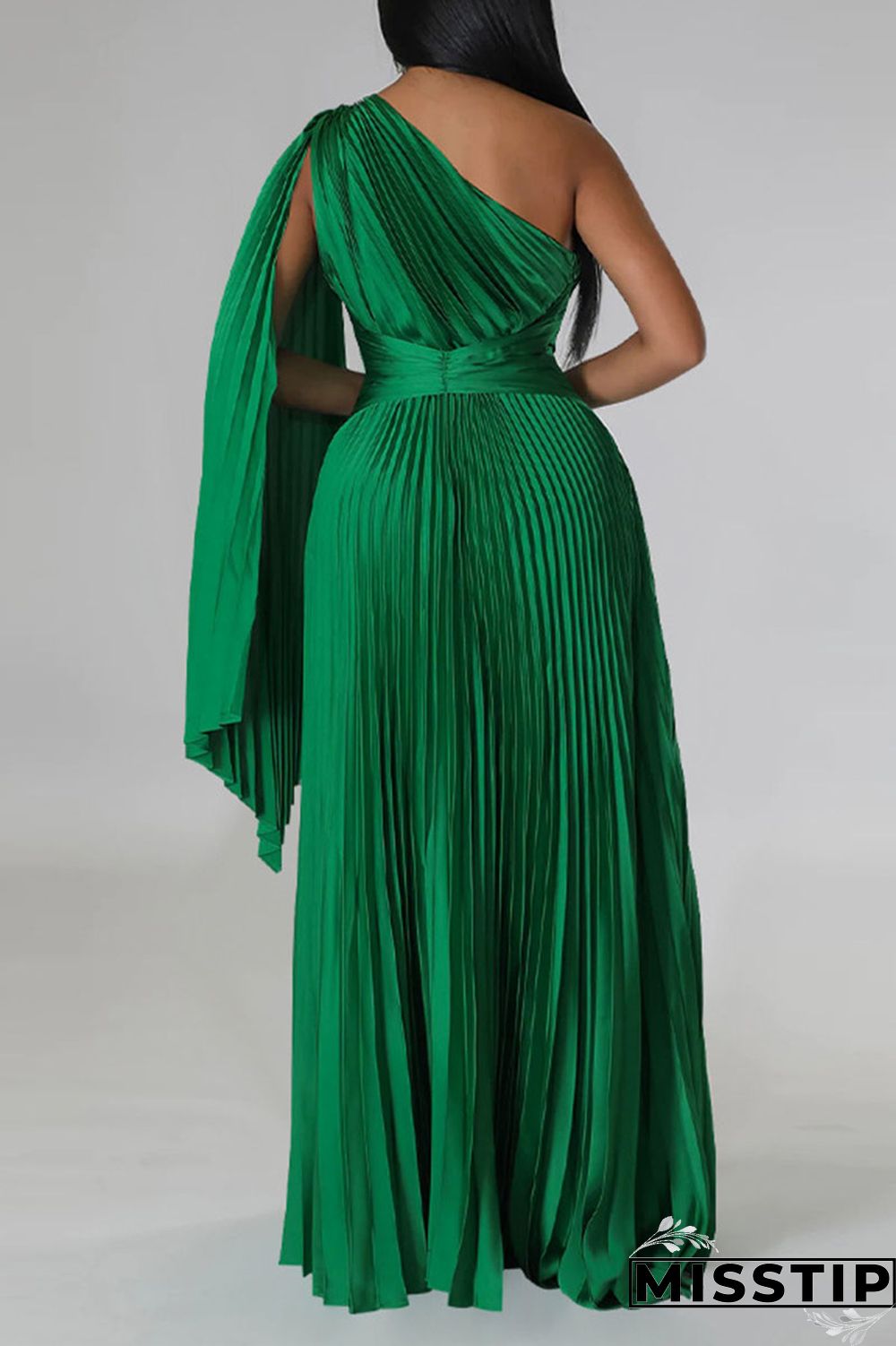 Colorful Blue Elegant Solid Patchwork Fold Oblique Collar Straight Dresses