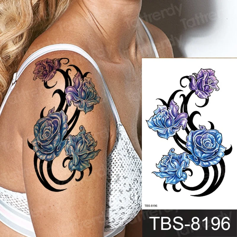 Fashion Colorful Tattoo Waterproof Stickers Beautiful Flowers Tattoo Women New Waterproof Temporary Black Tattoo Sticker Body