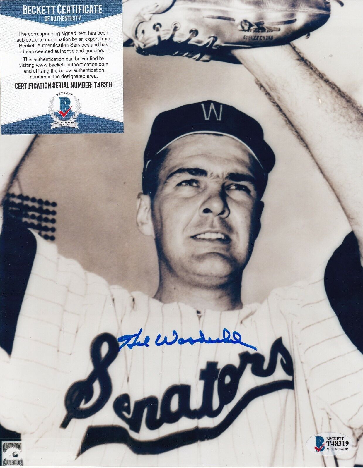 HAL WOODESHICK WASHINGTON SENATORS BECKETT AUTHENTICATED ACTION SIGNED 8x10