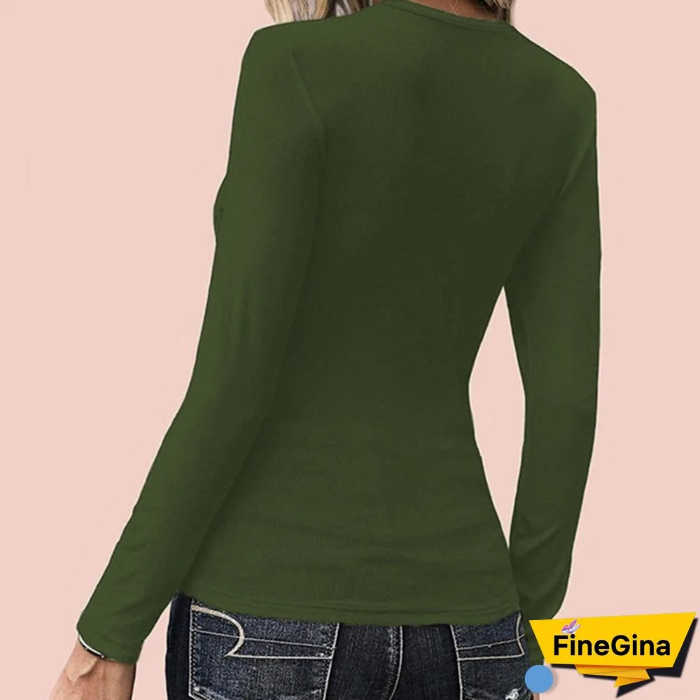 Spring Tight-fitting Bottoming Shirt U-neck Ribbed Long-sleeved Blouse Women's Clothing