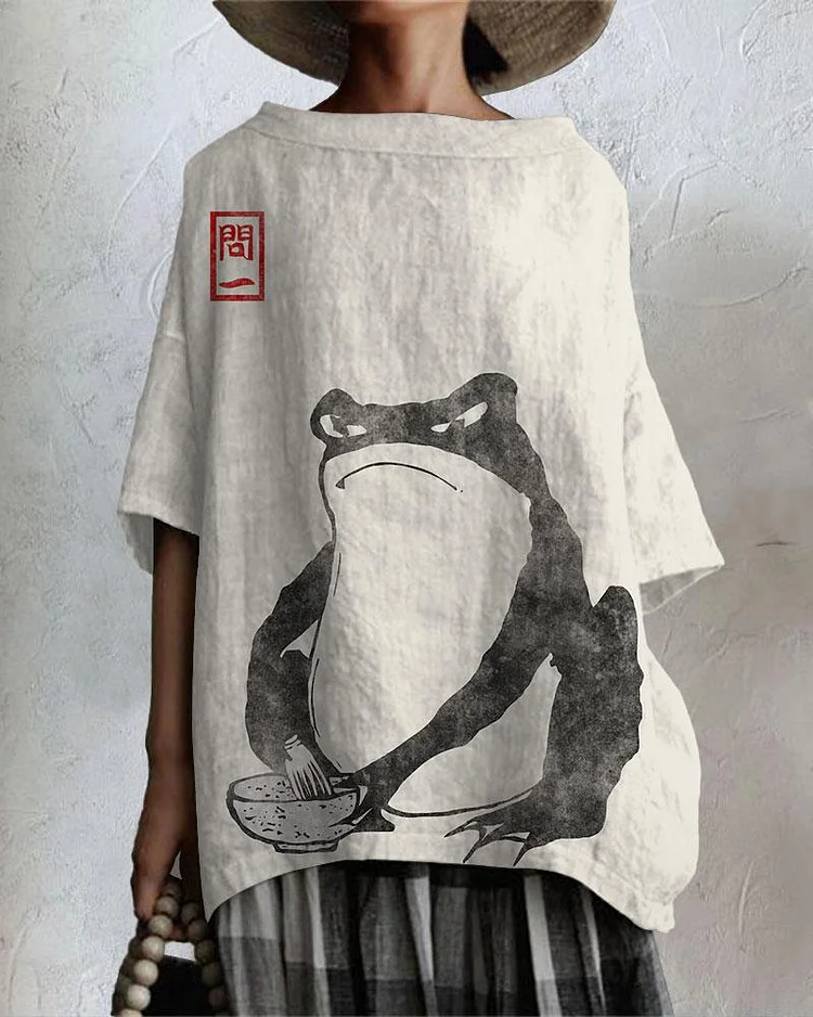 Japanese Frog Matsumoto Hoji Cotton And Linen Tunic Shirt