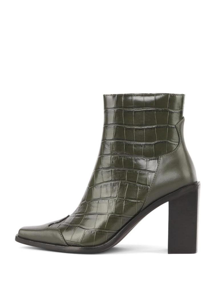 Fashion Crocodile Zipper Pointed-Toe Chunky Heel Chelsea Booties