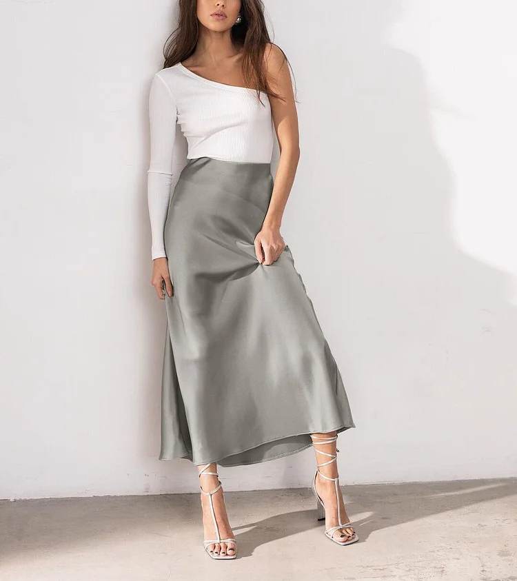 Jewel Strap Satin Midi Skirt