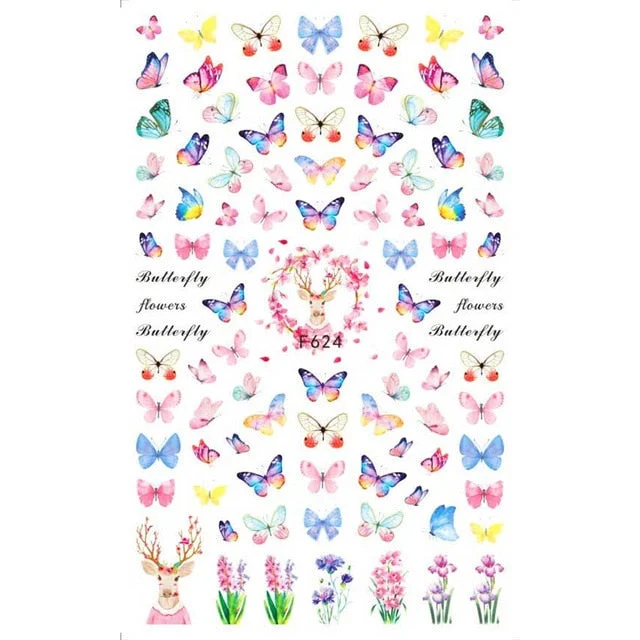 1 Sheet 3D Butterfly Nail Art Stickers Adhesive Sliders Nail Transfer Decals Foils Wraps Decoration Charming Nails Sticker