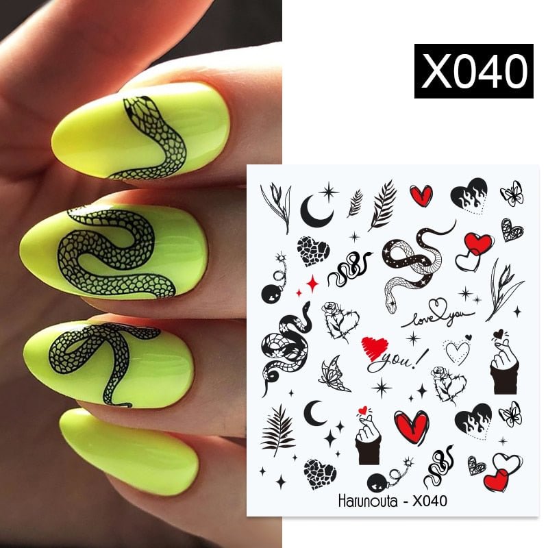 Harunouta Snake Pattern Nail Water Stickers Transfer Sliders Decor Abstract Flower Leaf Decals For Manicuring Nail Art Watermark