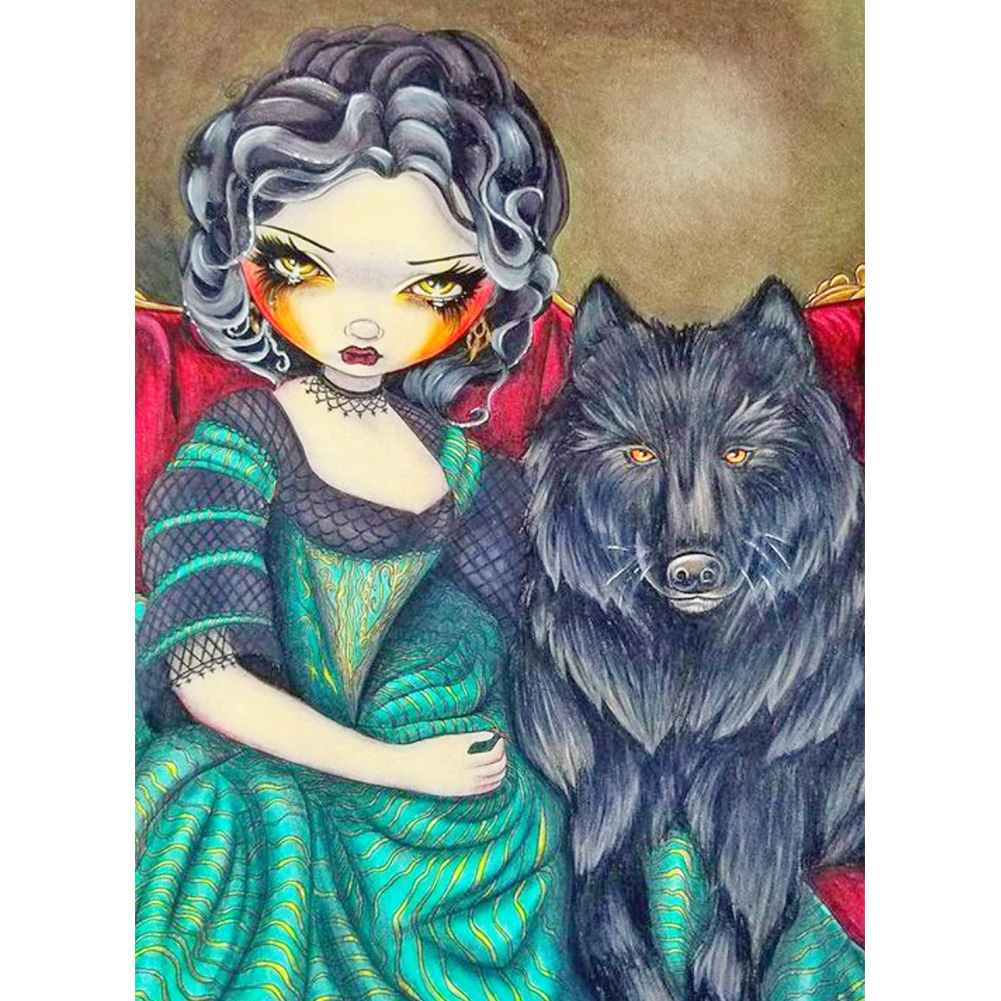 

30*40CM - Round Drill Diamond Painting - Big Eyes Doll with Dog, 501 Original