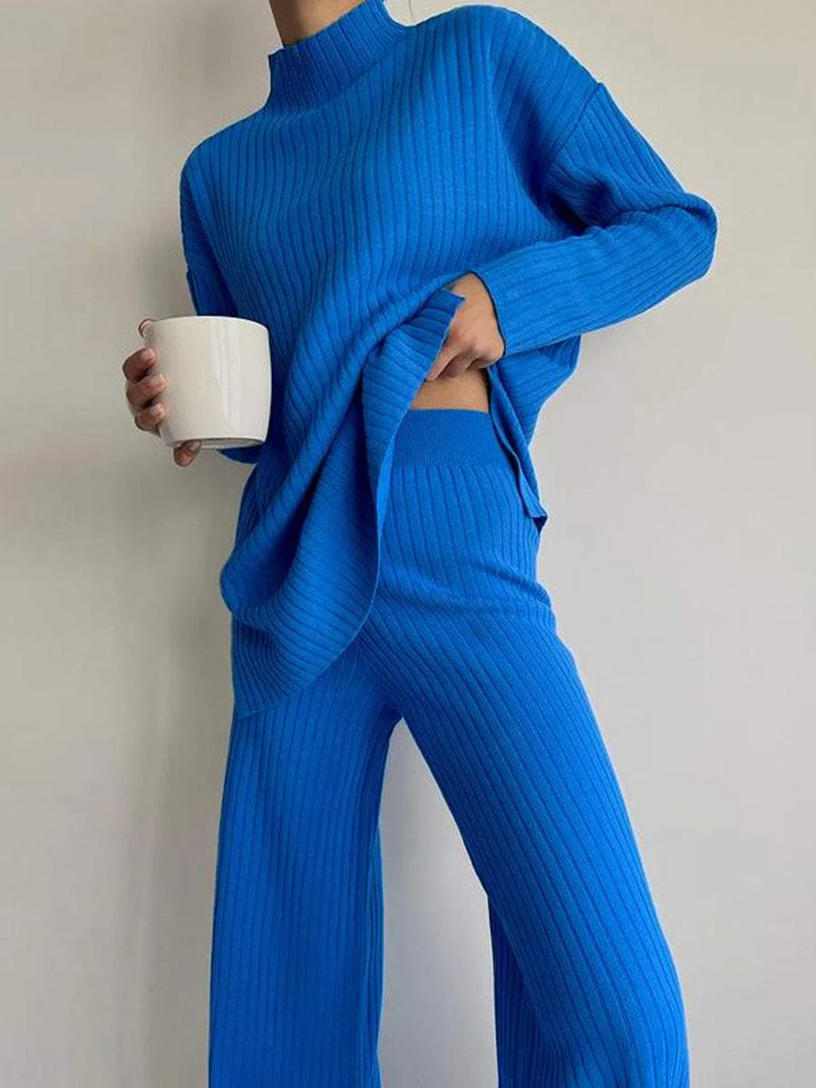 Simple Solid Color Casual Knit Suit