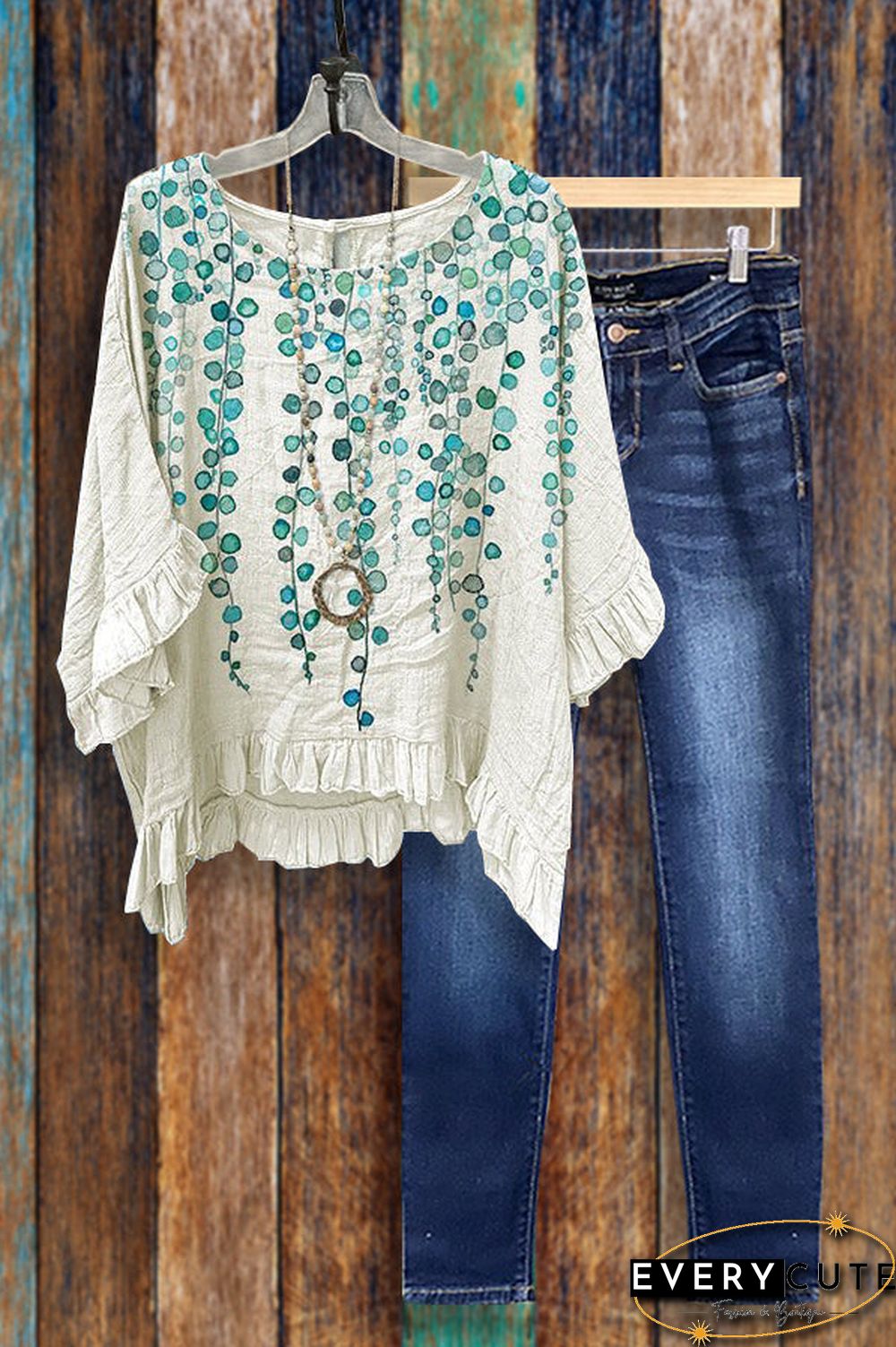 Casual Printed Ruffled Crinkled Blouse