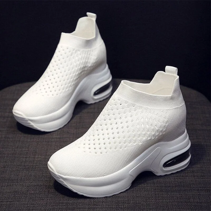 Women Sneakers Breathable Female Knitted Shoes Thick Bottom Walking Shoes Soft Comfortable Spring Air Cushion Summer Casual Shoe