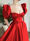 Square-Neck Puff Sleeve Split-Front Backless Party Midi Dress