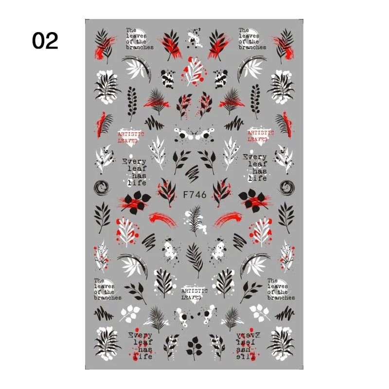 1PC Golden Heart Designs Nail Art 3D Stickers Decals Valentine's Day Black White Red Adhesive Sticker Decoration For Manicures