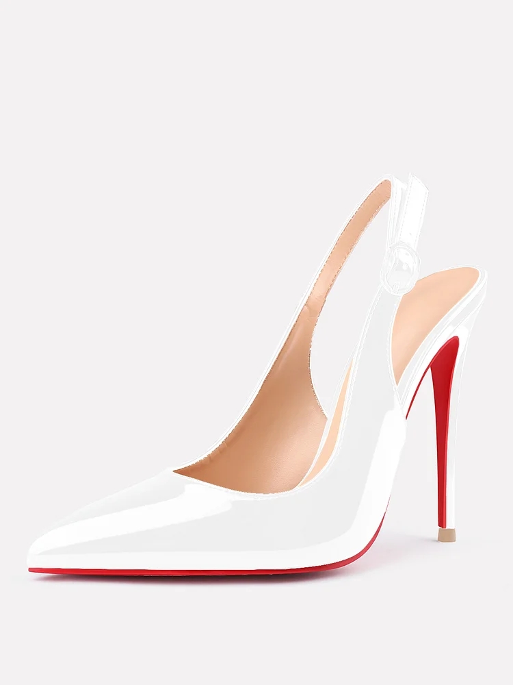 120mm Women's  Classic Patent Leather Shoes Pointed Toe Slingback Sandals Red Bottoms High Heels Comfortable Daily Pumps