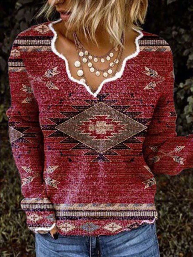 Vintage-Print Long-Sleeve Top