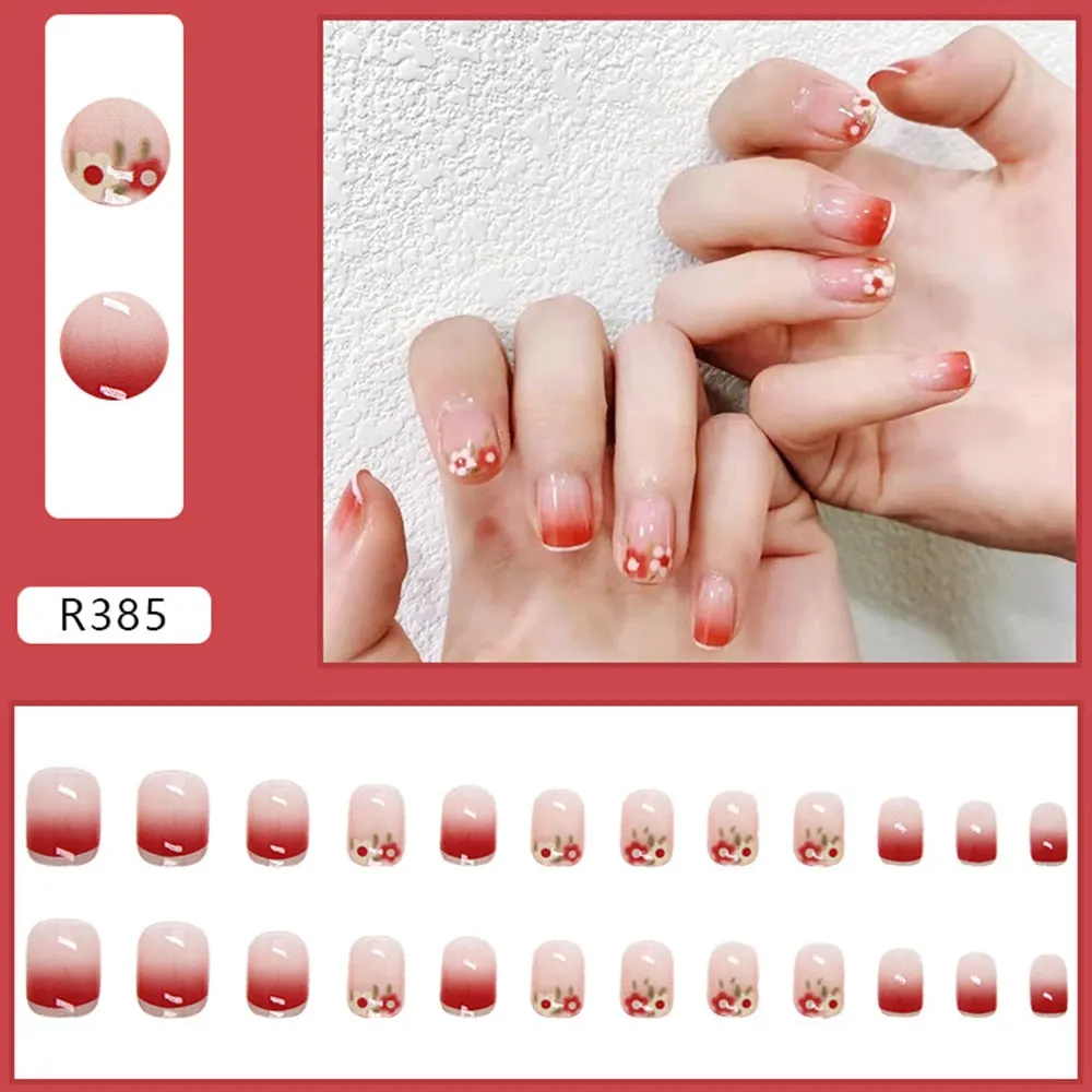 Fake Nail Patch Short Paragraph Ballet Nails Green & White color Finished Nail Piece 24PCS Glue Type nails set free shipping-Nail Inspo