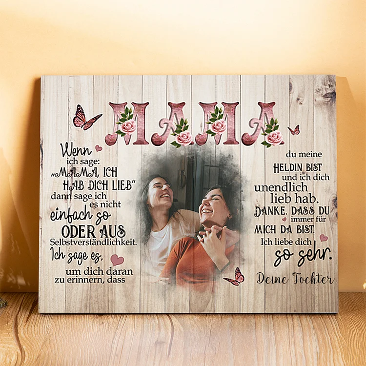 Mama Holzbild - Personalisierter Text & Foto-Mama, ich liebe dich so sehr-Holzdekoration
