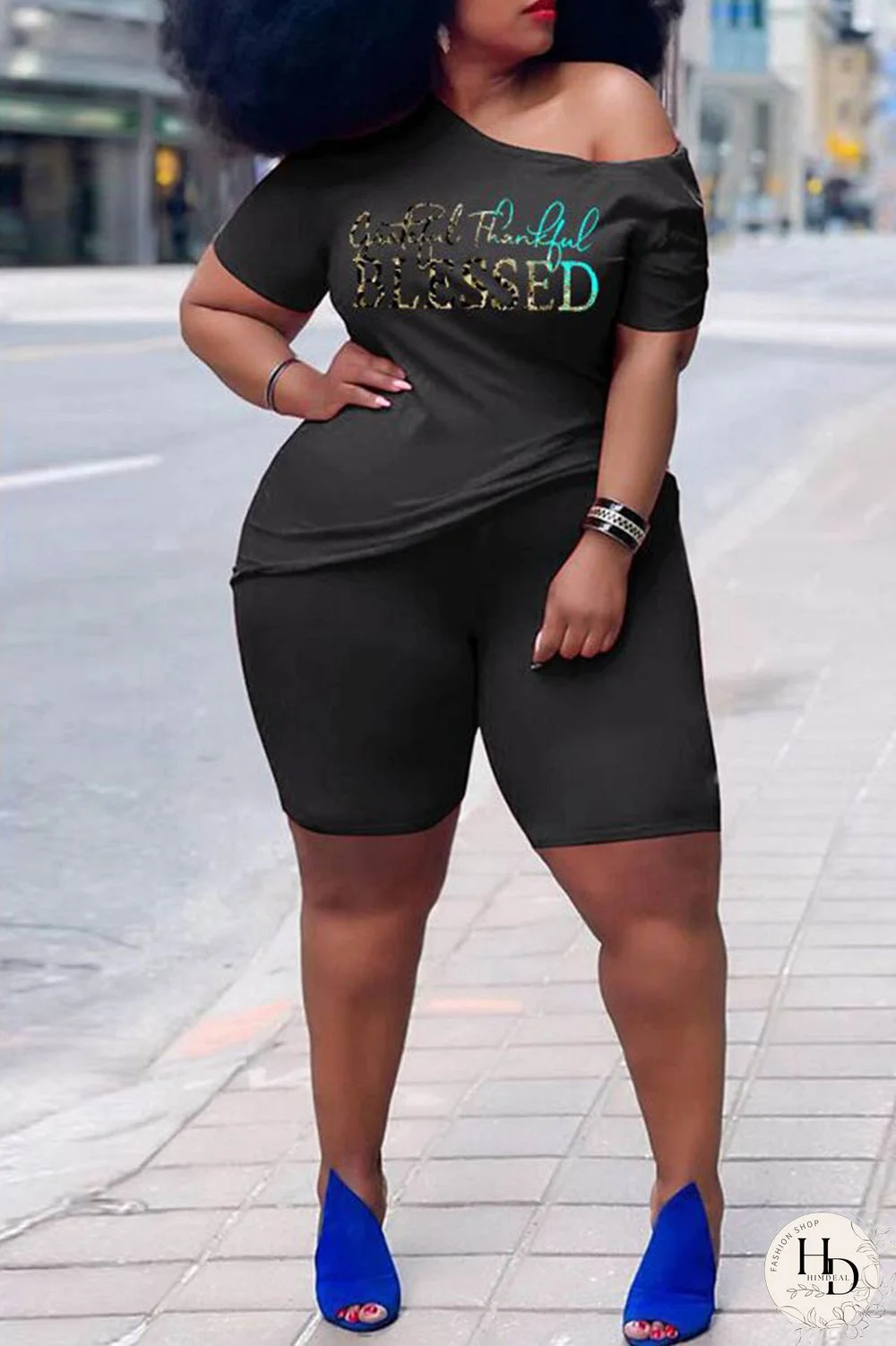 Rose Red Casual Print Basic Oblique Collar Short Sleeve Two Pieces