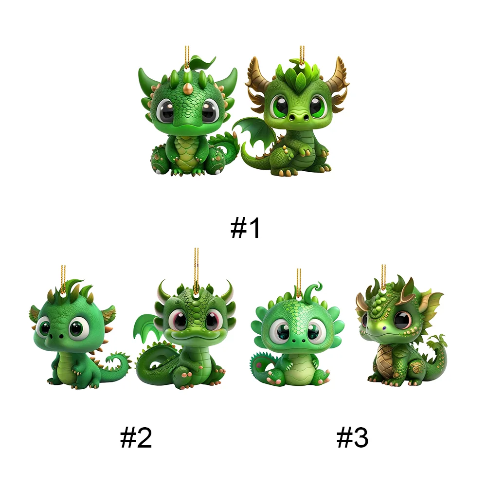 2 PCS Acrylic Cute Green Dragon 2D Flat Dinosaur Christmas Tree Car Decoration
