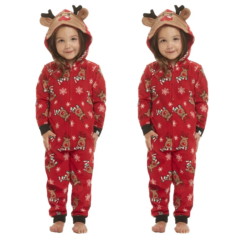 Christmas Family Pajama Set 2022 New Year Costume Elk Ears Hooded