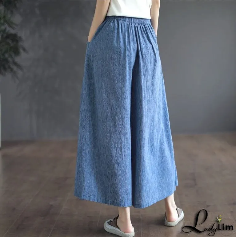 Causal Summer Cotton Solid Wide Leg Pants