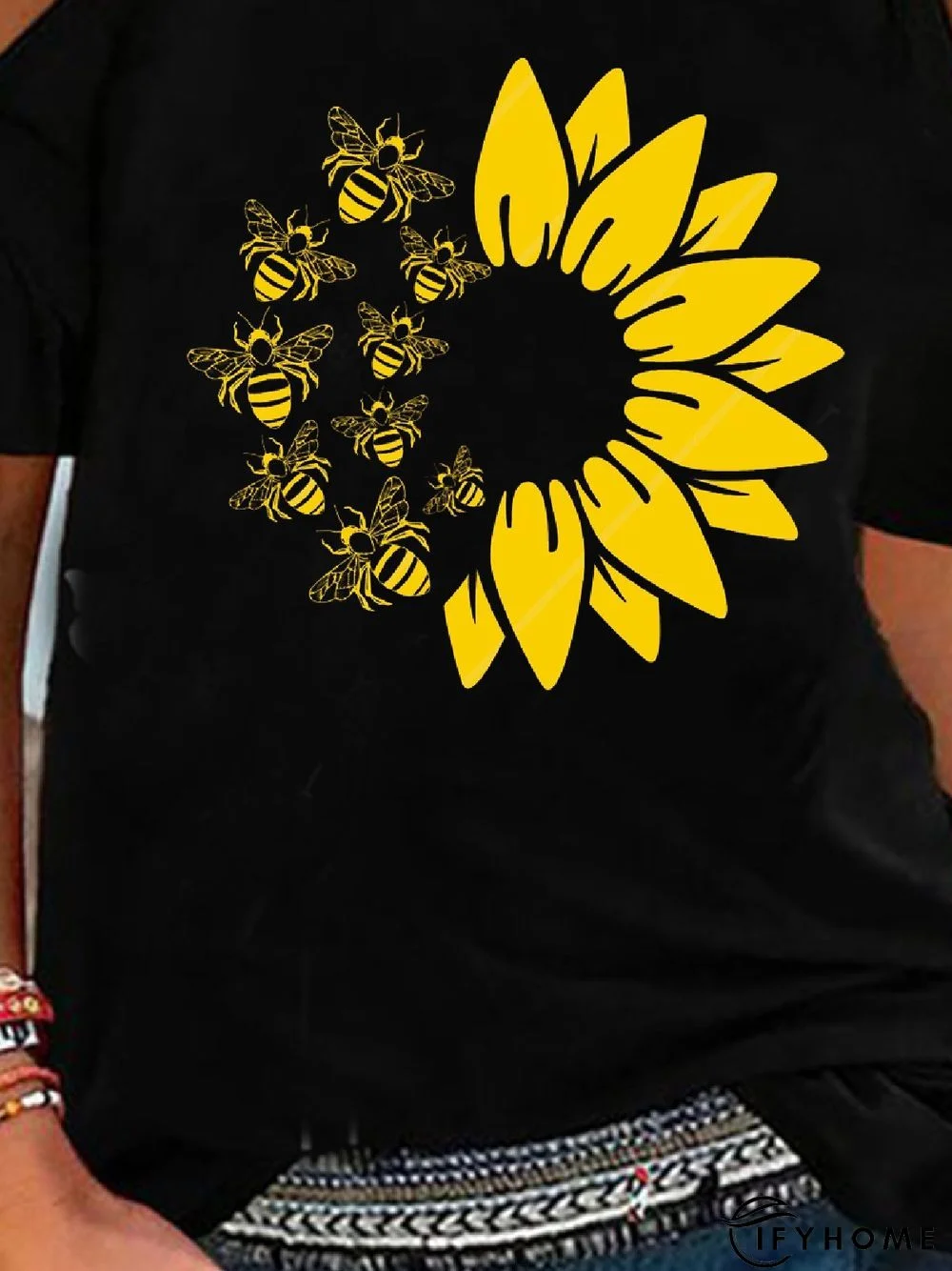 Casual Crew Neck Short Sleeve Printed T-shirt | IFYHOME