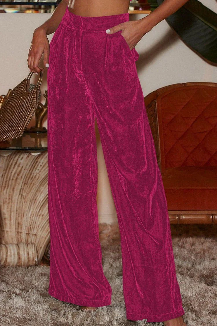 Women's Velvet Pant Loose Fit High Waist Long Pants With Pockets