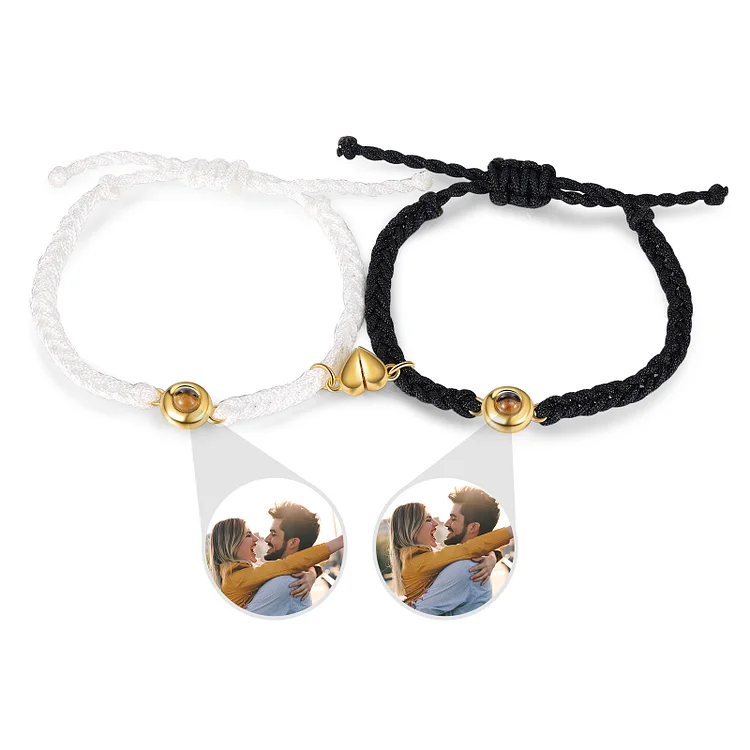 2 PCS Personalized Projection Bracelet Customized Photo Bracelet Adjustable Couple Bracelet Gift For Valentine's Day