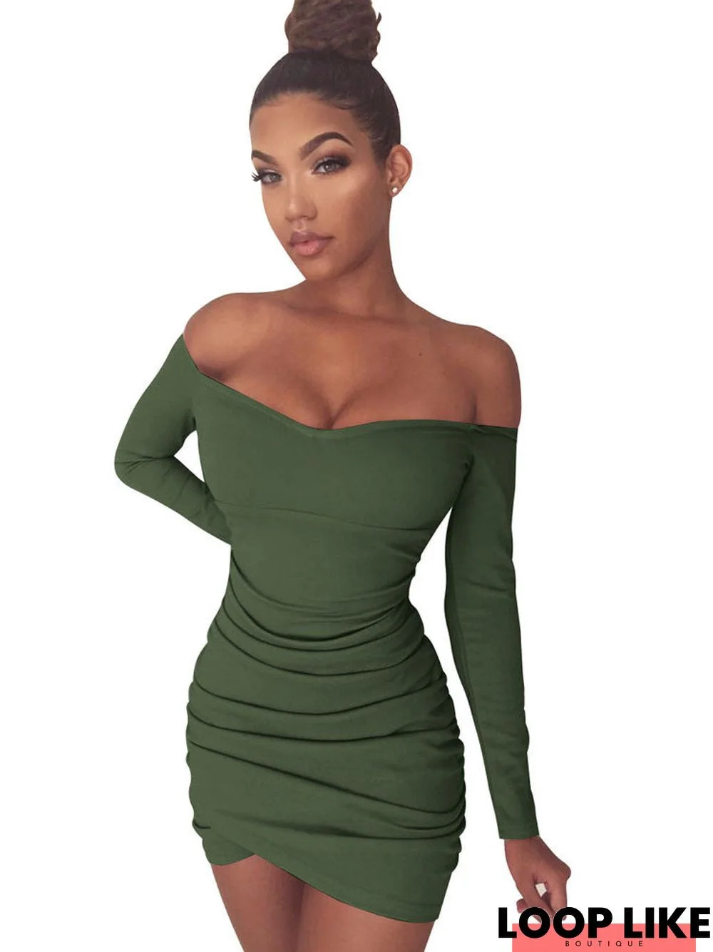 Off Shoulder Long Sleeve Club Mini Dresses