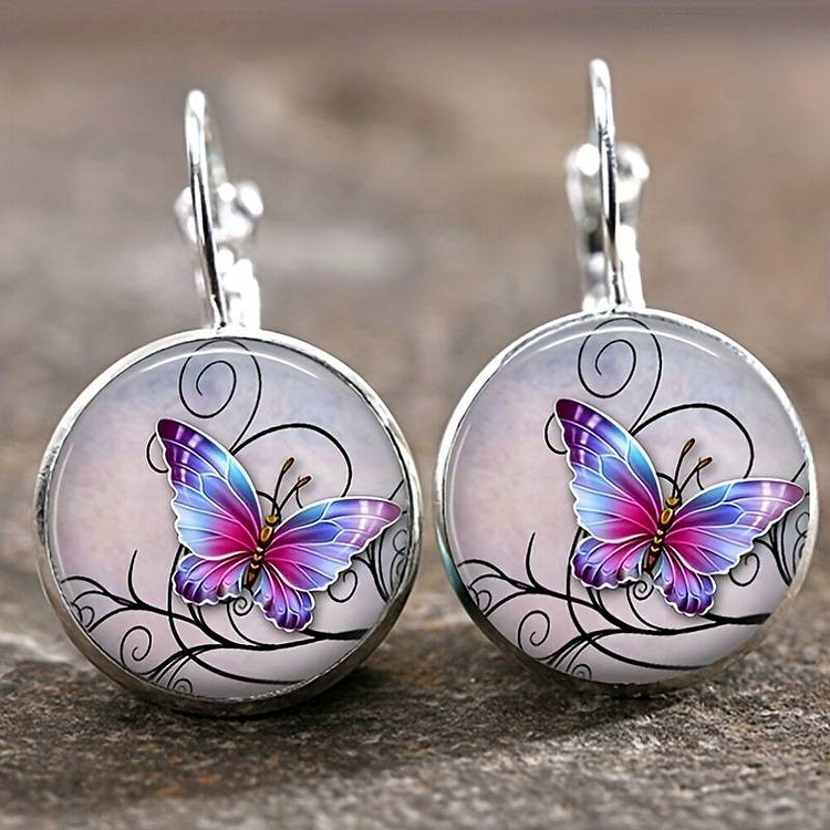 Vintage Rounded Crystal Butterfly Earrings