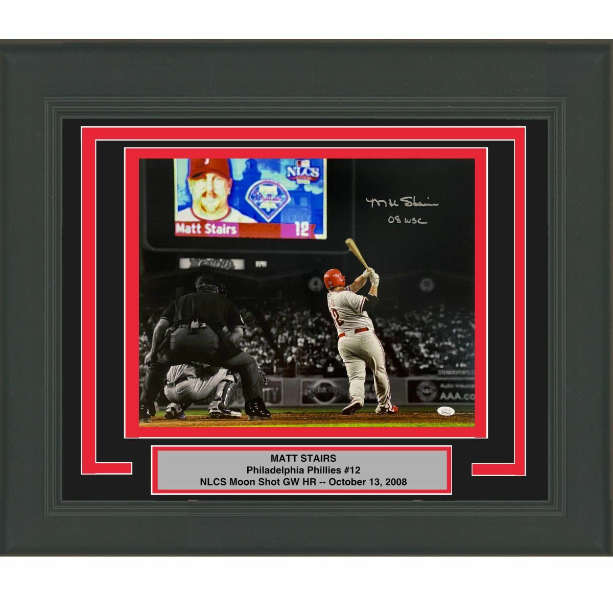 FRAMED Autographed/Signed MATT STAIRS 08 WSC Moon Shot 16x20 Photo Poster painting JSA COA Auto