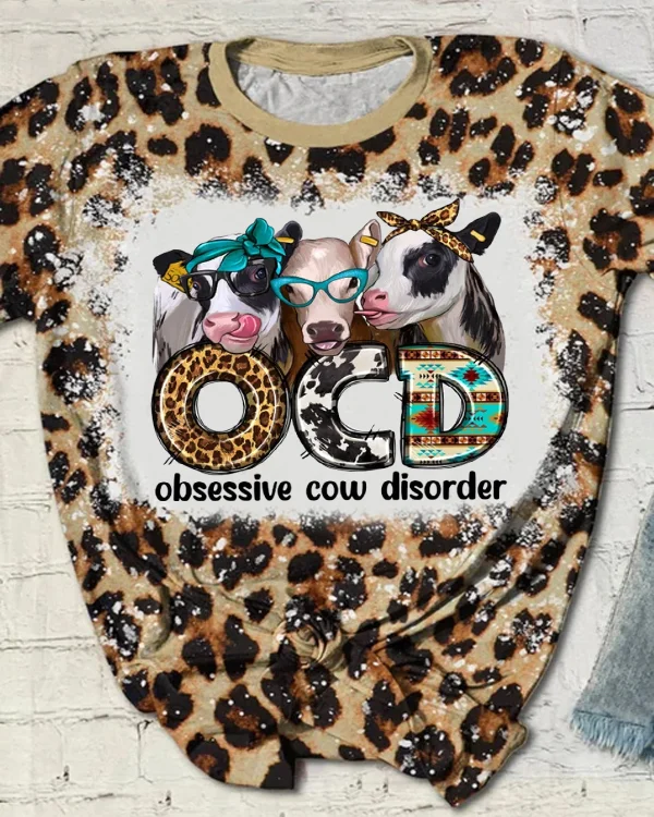 OCD Obsessive Cow Disorder Western Print V Neck T-shirt