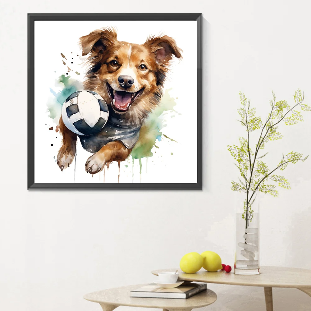 Full Round Diamond Painting 30*30cm - Puppy Playing With Ball
