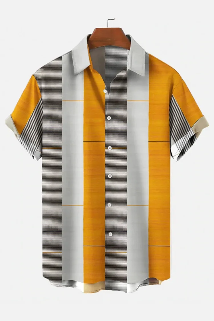 Tiboyz Yellow Striped Colorblock Short Sleeve Shirt