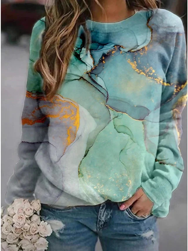 Uveng Landscape Flower Floral Print Long Sleeve Sweaters