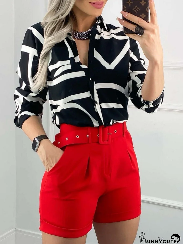 V-Neck Halter Neck Long Sleeve Blouse