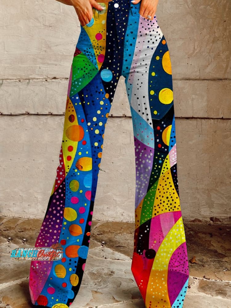 Women’s Rainbow Colorful Illustration Print Casual Wide Leg Pants Multicolor / Xs