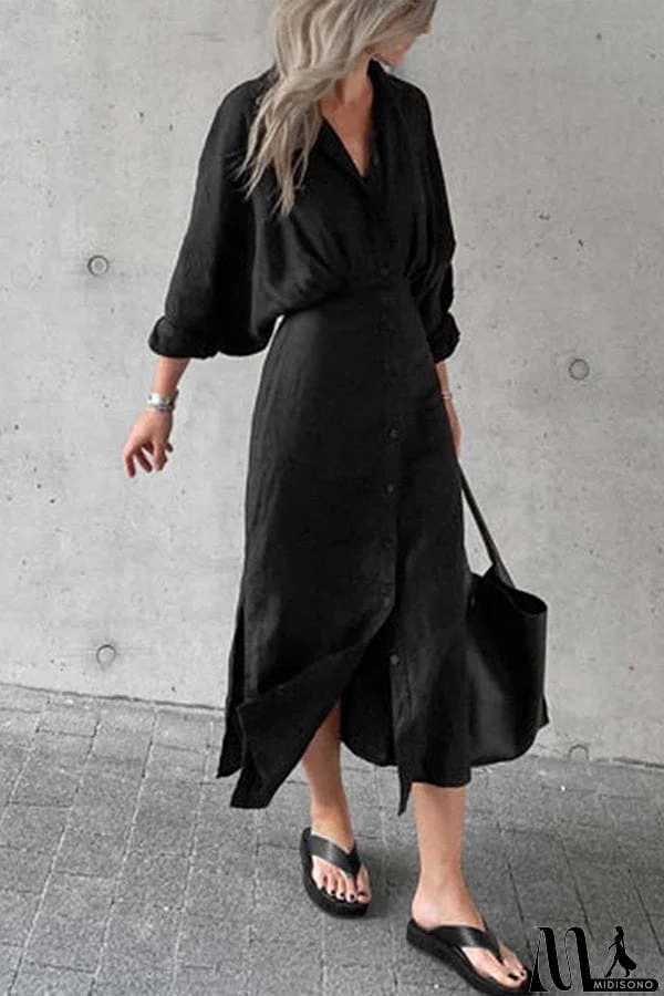 MidiSono - Button Bat Sleeve Midi Shirt Dress