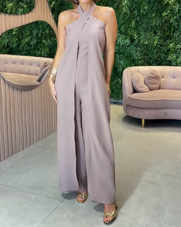 Straight Tube Solid Color Jumpsuit