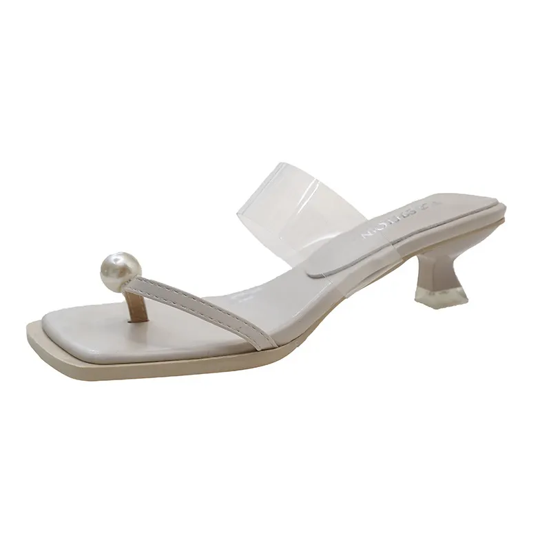 Breakj Breakj Low-Heeled Temperament Jacket Cool Slippers Fairy Shoes Wear 2025 New Summer Flat-Bottomed Pearl Sandals