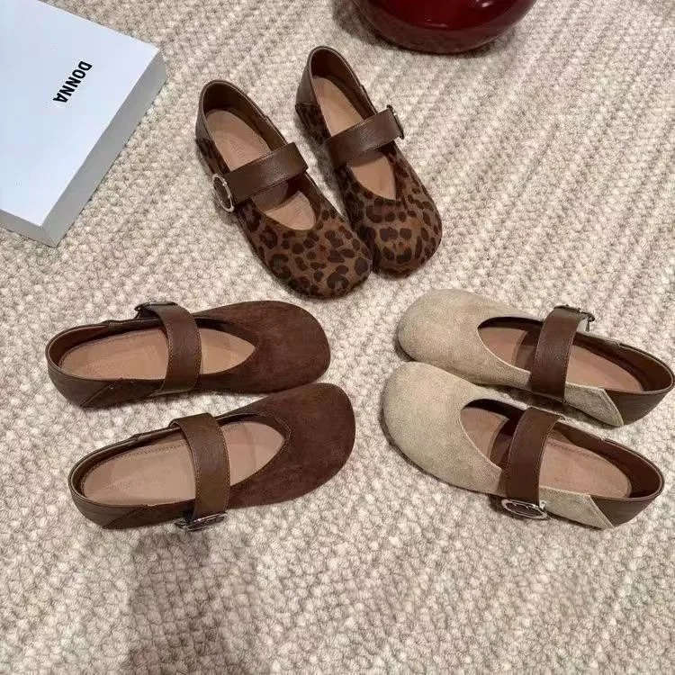 Yyvonne The Fall Of 2025, The New Retro Leopard Light-Stiped Mary Jane Single Shoe Women's Flat Base With Soft-Bottomed Birken Women's Shoes
