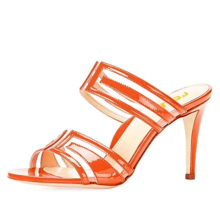 Orange Transparent PVC Mule Heels Sandals |FSJ Shoes