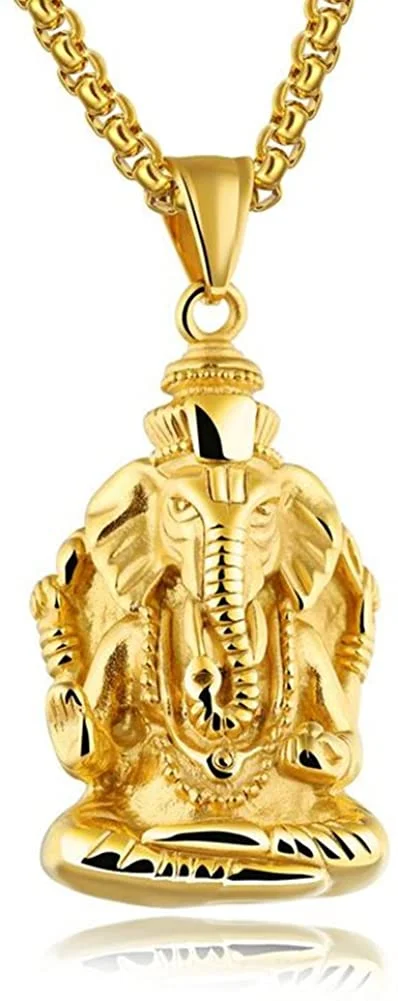 JAJAFOOK Stainless Steel Elephant Necklace, Indian Ganesha Good Luck Necklace, Golden/Silvery, 23.62¡¯¡¯