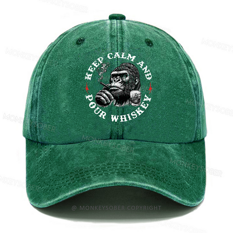 Personalized "Keep Calm And Pour Whiskey" Custom Washed Baseball Caps
