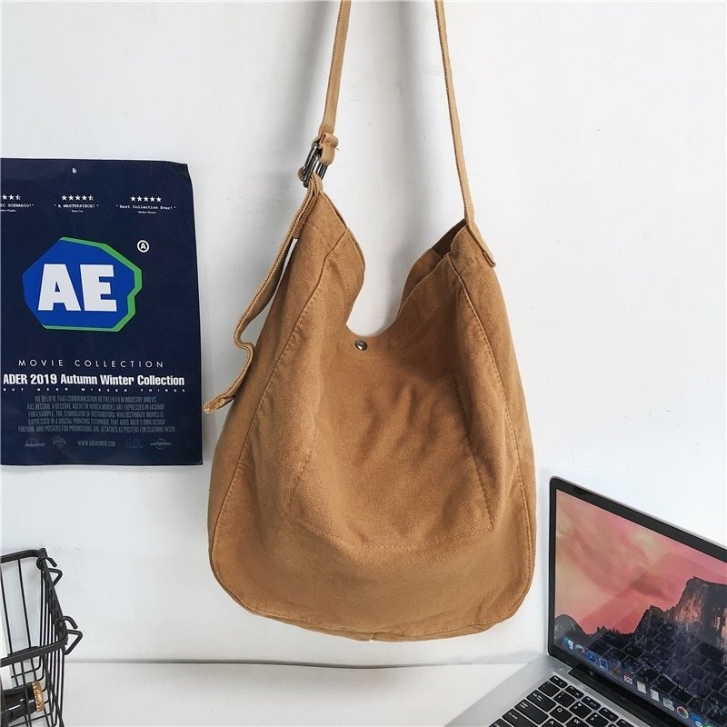 Minimalist Style Solid Shoulder Bags 100% Cotton Unisex Solid Crossbody Bags Canvas Packages South Korea Casual Messenger Bags US Mall Lifes