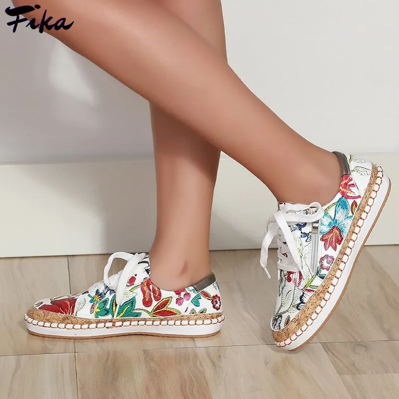 Fashion Women Sneakers Floral Printed Lace Up Female Flat Shoes Casual Round Toe Lady Vulcanized Shoes 2021 Women Casual Shoes