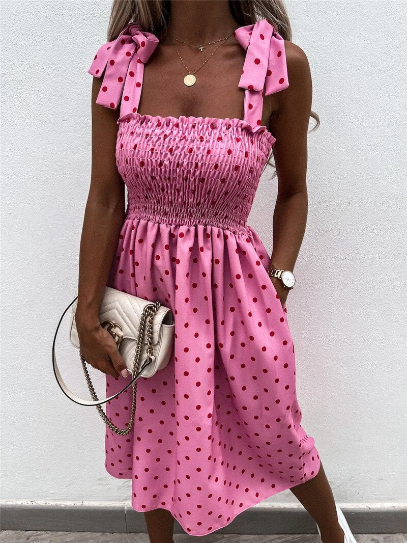 Fashion Women Summer Flower Print A-Line Dress with Pockets Shrinkage Designer Sling Square Collar Sleevelss Slim Midi Dress