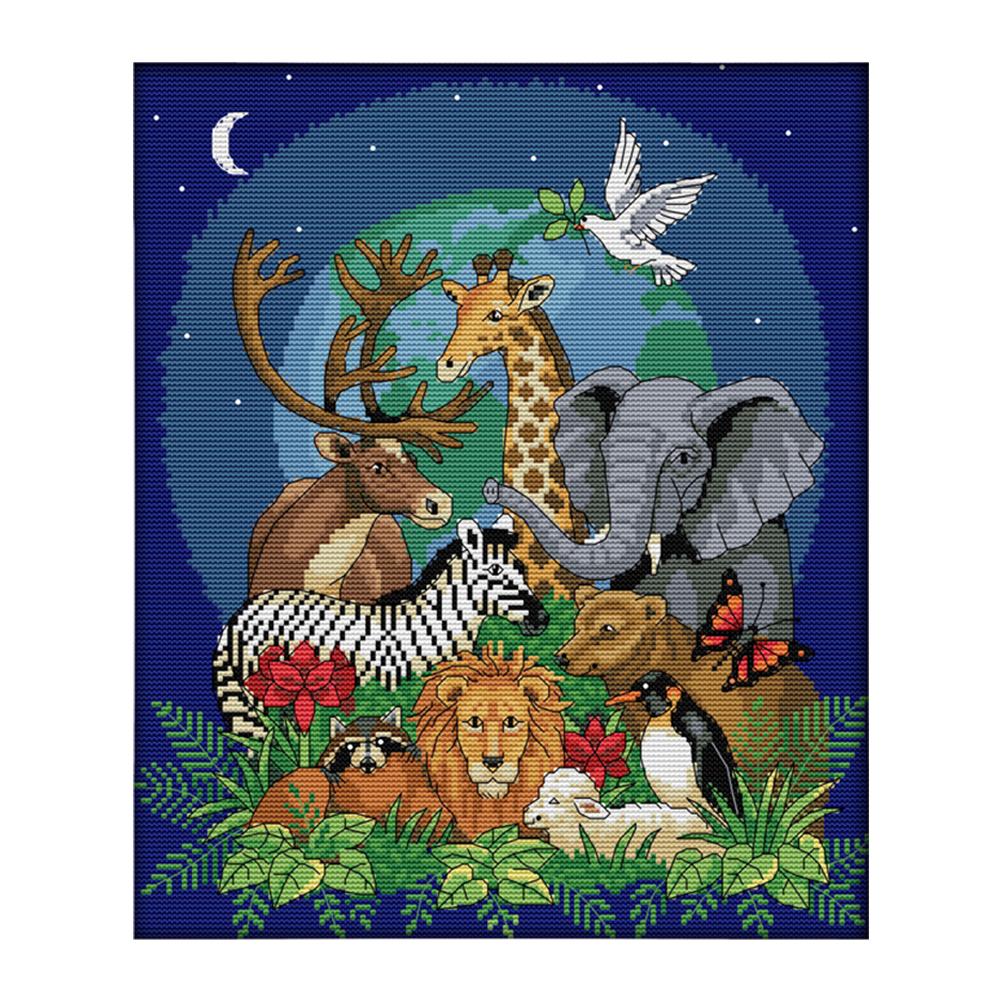 

animal world - 14CT Stamped Cross Stitch - 34*39cm, 501 Original