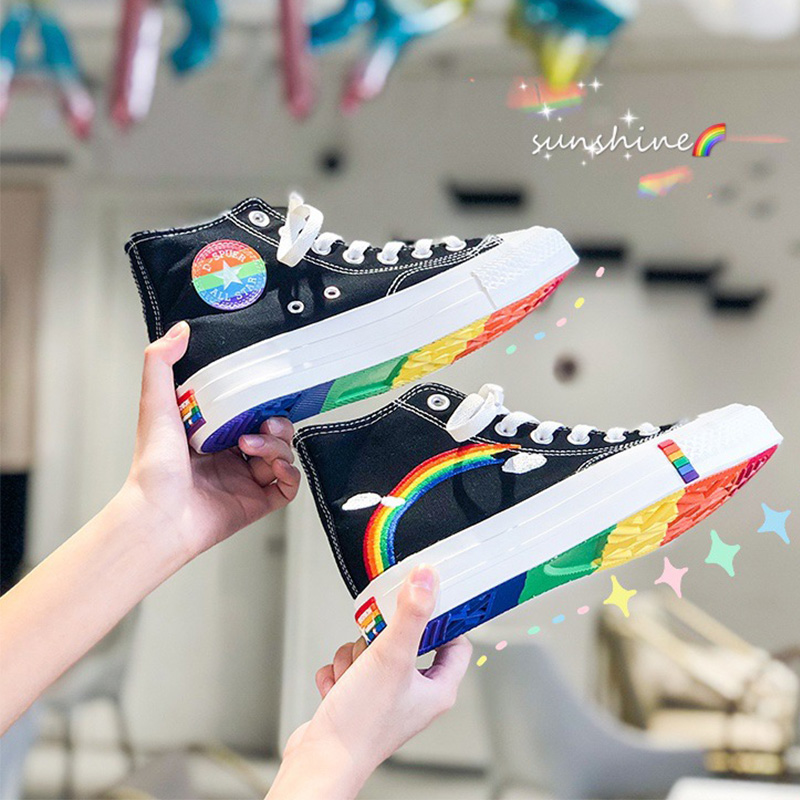 Rainbow Print High Top Canvas Shoes - Modakawa modakawa